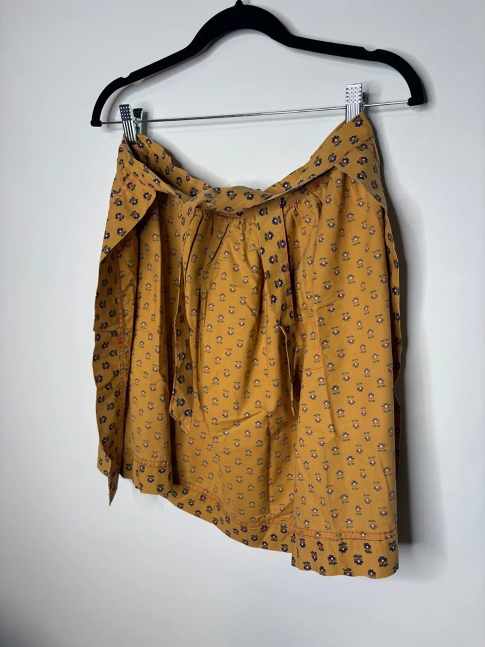 Vintage Handmade Mustard Yellow Tie Back Waist Apron Blue Red Green White